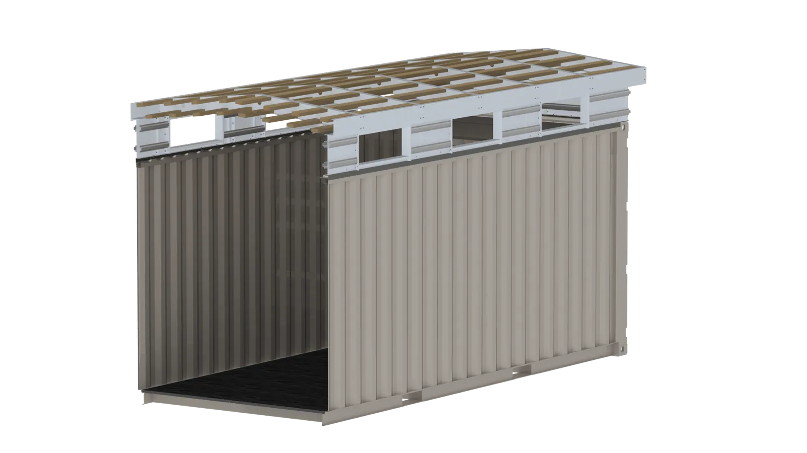 Render of the Insula roof lift kit raising a container roof
