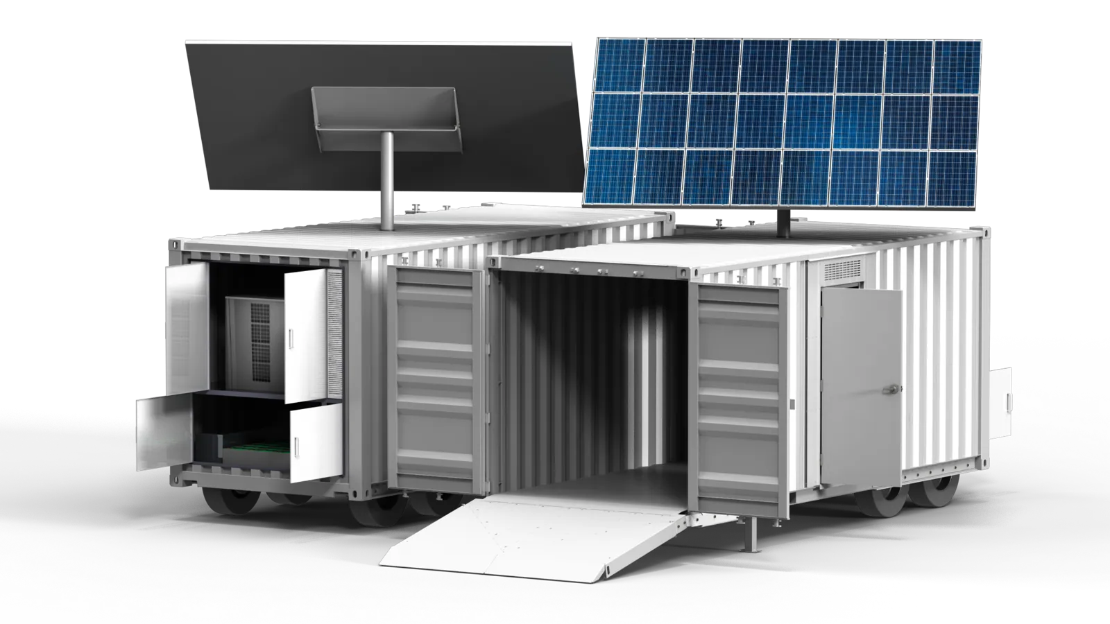 Container charging station with doors open